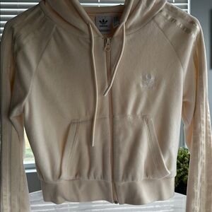adidas Cream Cropped Zip Hoodie